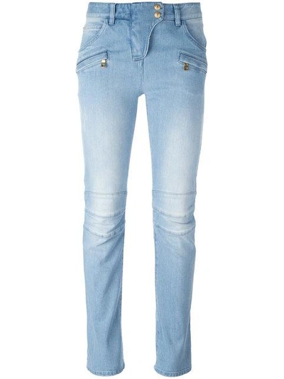 Shop Balmain Slim Fit Biker Jeans In Blue