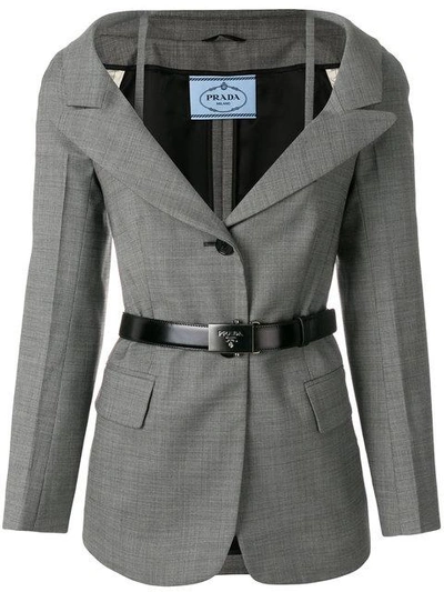 Shop Prada Belted Blazer - Grey