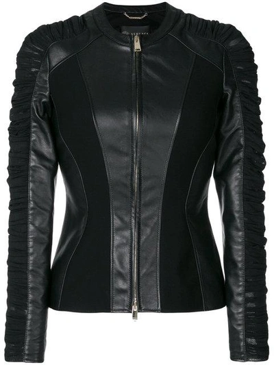 Shop Versace Ruched Leather Jacket - Black