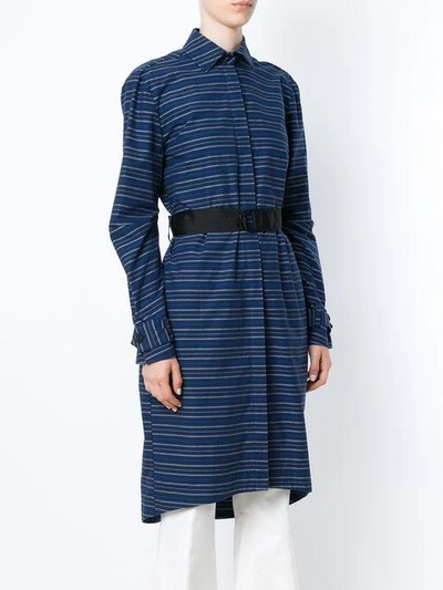 Shop Tufi Duek Striped Belted Coat In Blue