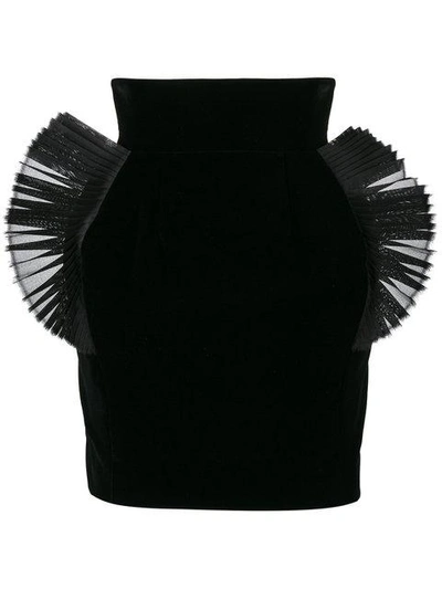 Shop Ronald Van Der Kemp Pleated Organza Embellished Mini Skirt In Black