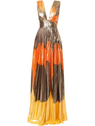 Shop Dhela Metallic Printed Pleated Skirt Gown - Multicolour