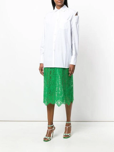 Shop Valentino Shirt Dress With Lace Skirt - White