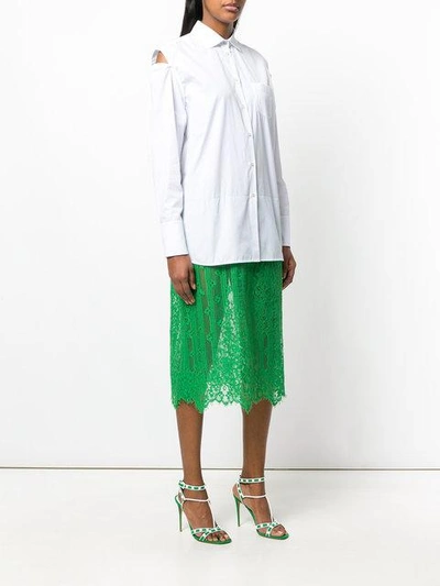 Shop Valentino Shirt Dress With Lace Skirt - White