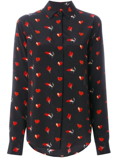 Saint Laurent Smoking Lips Heart Print Shirt In Black ModeSens