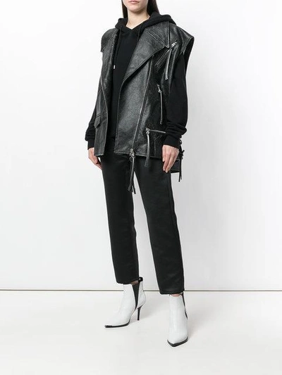 Shop Mm6 Maison Margiela Sleeveless Biker Jacket In Black