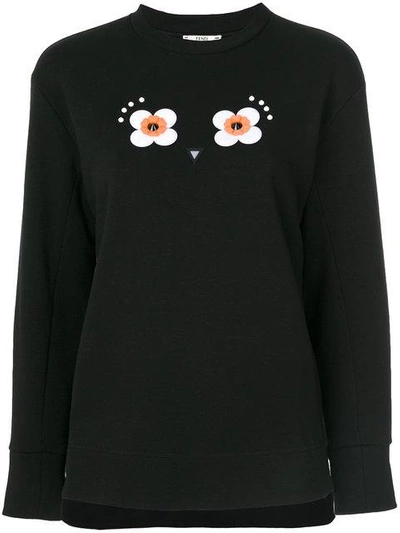 Shop Fendi Floral Embroidered Sweatshirt In Black