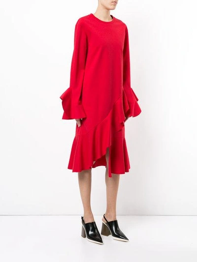 Shop Goen J Asymmetric Ruffle-trimmed Jersey Midi Dress