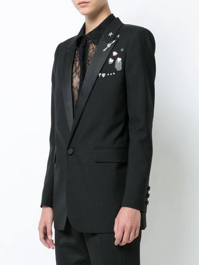 Shop Saint Laurent Embellished Fitted Blazer In Black