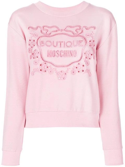 Shop Boutique Moschino Long Sleeved Logo Sweater