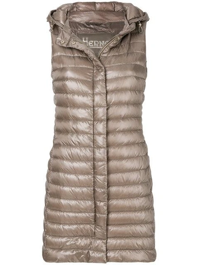 Shop Herno Long Padded Vest In Neutrals