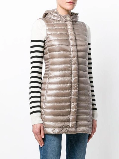 Shop Herno Long Padded Vest In Neutrals