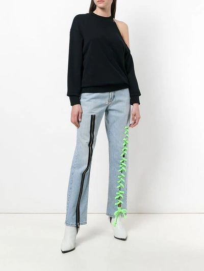 Shop Danielle Guizio Zip And Lace Embellished Jeans - Blue