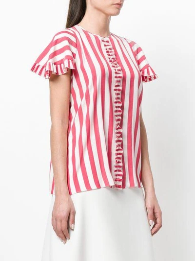 Shop Rochas Striped Frill Pleat Shirt In Red