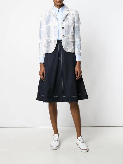 Shop Thom Browne Lace-up Back Long Sleeve Button Down Point Collar Shirt In Solid Poplin In Blue