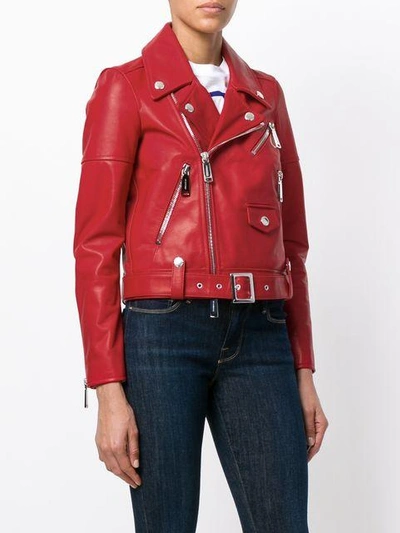 Shop Dsquared2 Leather Biker Jacket In Red