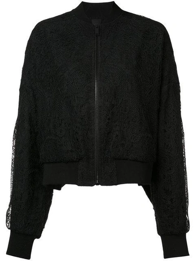 Shop Vera Wang Sheer Back Lace Bomber Jacket - Black