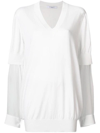 Shop Givenchy Sheer Sleeve Sweater In White