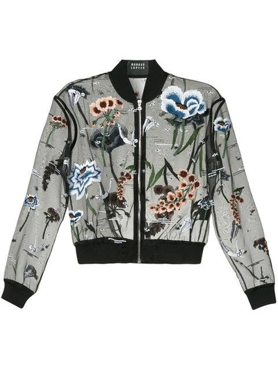 Shop Markus Lupfer Floral Embroidered Embellished Bomber Jacket - Black