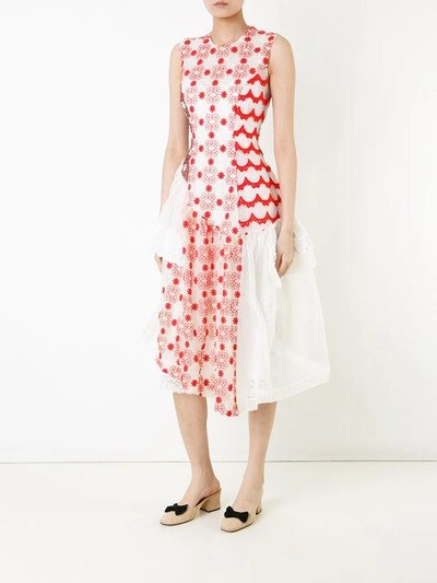 Simone Rocha Asymmetric Floral Embroidered Panelled Dress In Red | ModeSens