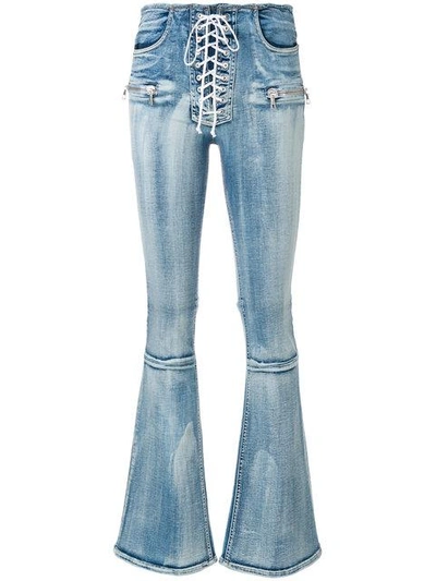 Shop Ben Taverniti Unravel Project Lace-up Flared Jeans In Blue