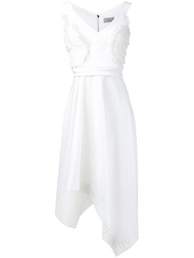 Shop Preen By Thornton Bregazzi Ruffle Appliquée Asymmetric Dress In White