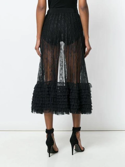 Shop Amen Ruffle Trim Sheer Midi Skirt In Black