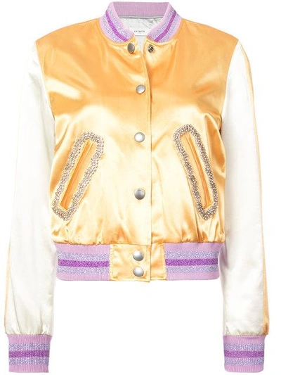 Shop Coach Satin Varsity Jacket - Unavailable In Dirty Gold