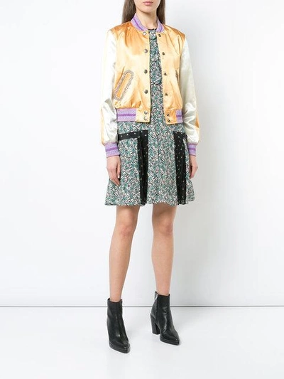 Shop Coach Satin Varsity Jacket - Unavailable In Dirty Gold