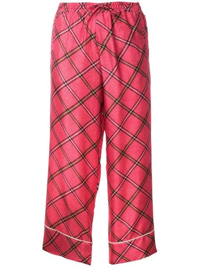 Shop Pierre-louis Mascia Embroidered Cropped Trousers - Pink & Purple
