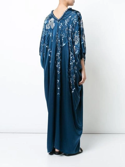 Shop Natori Floral-embroidered Caftan Dress In Blue