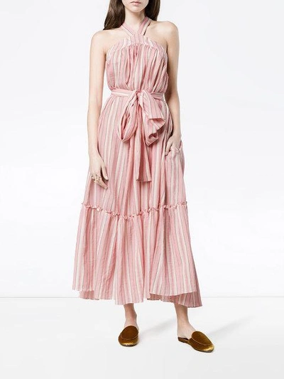 Shop Three Graces Cotton Maxi Striped Dress In Pink