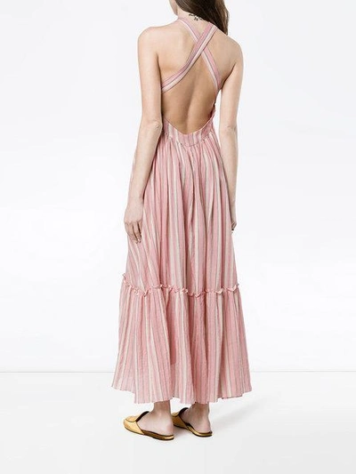 Shop Three Graces Cotton Maxi Striped Dress In Pink