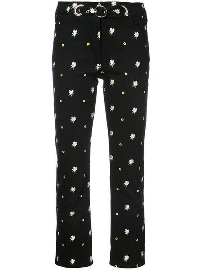 Shop Miaou Daisy Embroidered Trousers In Black