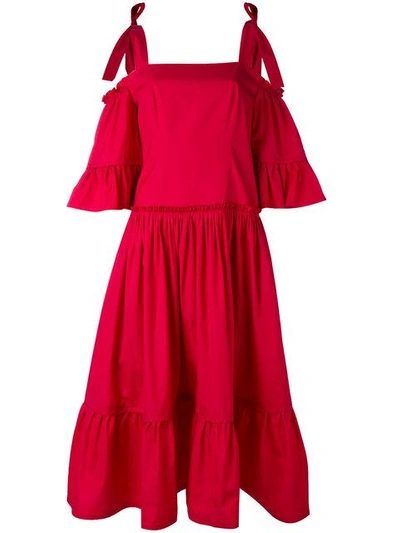 Shop Alberta Ferretti Cutout Shoulder Tiered Dress