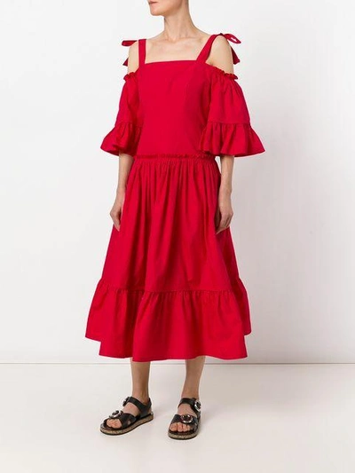 Shop Alberta Ferretti Cutout Shoulder Tiered Dress