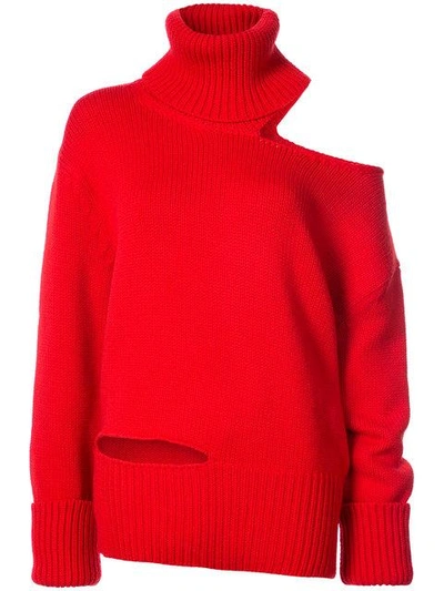 Shop Monse One Shoulder Knit Jumper In Red