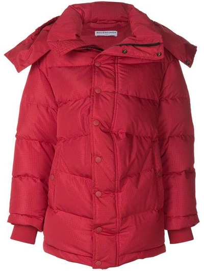 Shop Balenciaga Padded Swing Coat - Red