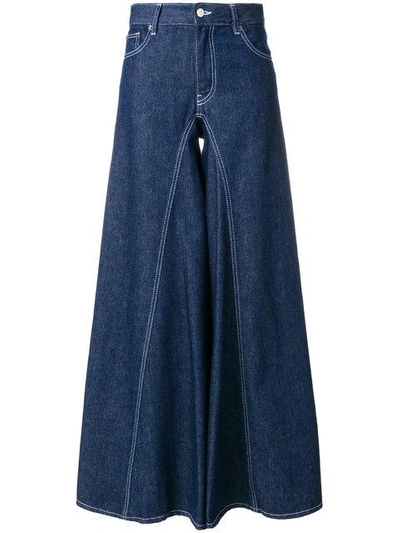 Mm6 Maison Margiela Open Weave Wide Cotton Denim Pants, Dark Blue ...