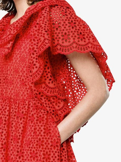 Shop Msgm Ruffled Broderie Anglaise Midi Dress In Red