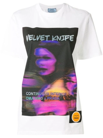 Shop Prada Velvet Knife Print T-shirt - White