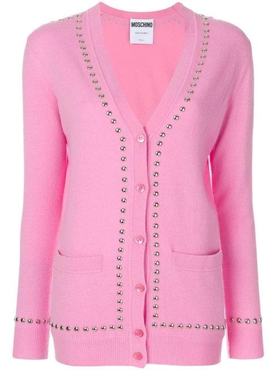 Shop Moschino Studded Mid-length Cardigan - Pink