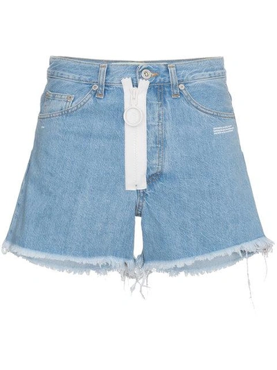Shop Off-white Blue Denim Shorts With White Exposed Zip