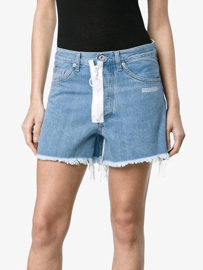 Shop Off-white Blue Denim Shorts With White Exposed Zip