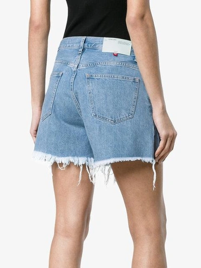 Shop Off-white Blue Denim Shorts With White Exposed Zip