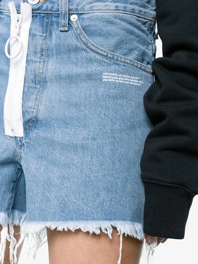 Shop Off-white Blue Denim Shorts With White Exposed Zip