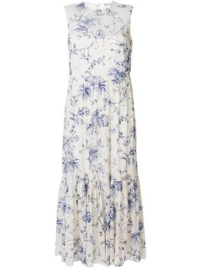 Shop Red Valentino Floral Print Dress In A03 Blue Ivory