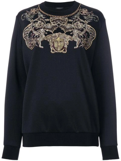 Shop Versace Embroidered Medusa Sweatshirt In Black