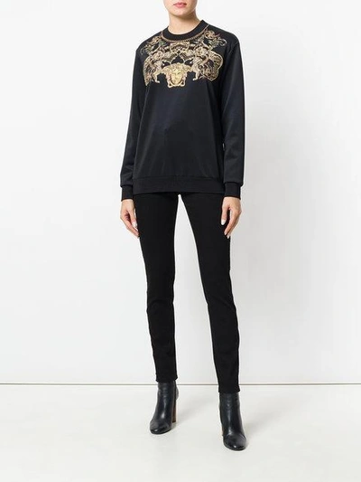 Shop Versace Embroidered Medusa Sweatshirt In Black