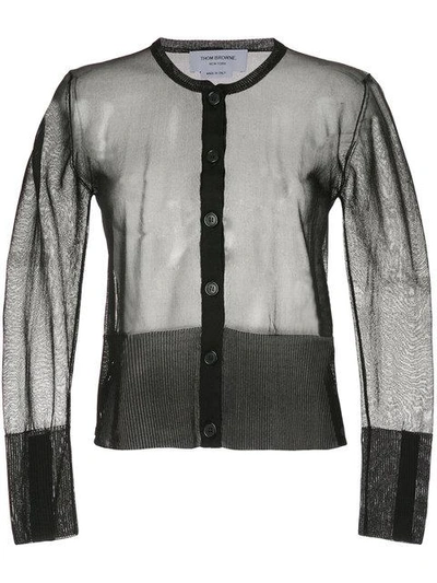Shop Thom Browne Sheer Classic Silk Cardigan - Black